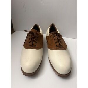 Etonic Stabilite Mens 10W Golf Shoes White Brown Oxford Spikes 03/97 Vintage